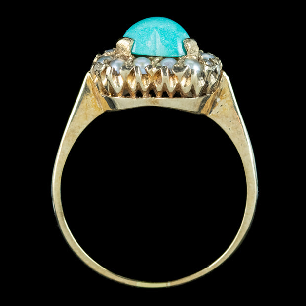 Antique Edwardian Turquoise Pearl Heart Ring 