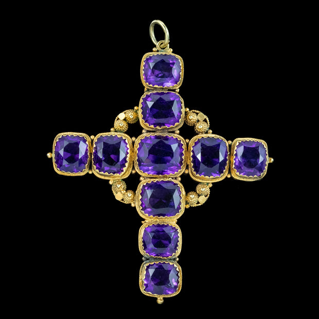 Antique Georgian Amethyst Cross Pendant 18ct Gold