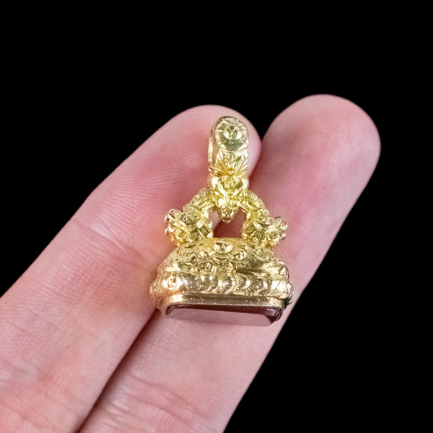 Antique Georgian Carnelian Fob Pendant 18ct Gold Cased