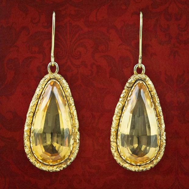 Antique Georgian Citrine Drop Earrings 18ct Gold 8.6ct Citrines