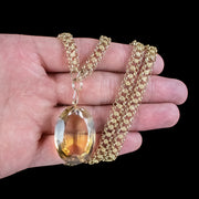 Antique Georgian Citrine Pendant Chain Necklace 50ct Citrine