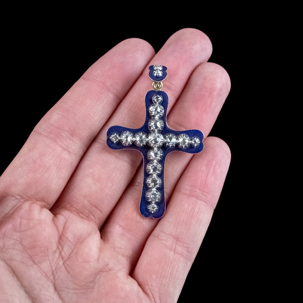 Antique Georgian Diamond Enamel Cross Pendant Brooch 18ct Gold