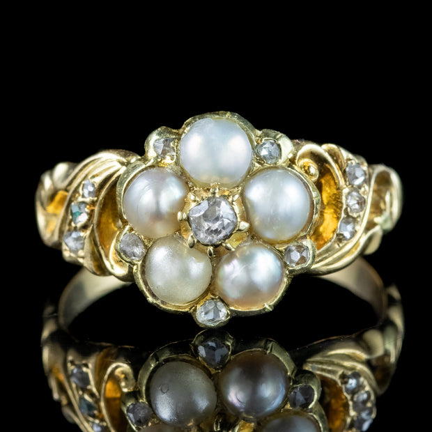 Antique Georgian Diamond Pearl Flower Ring