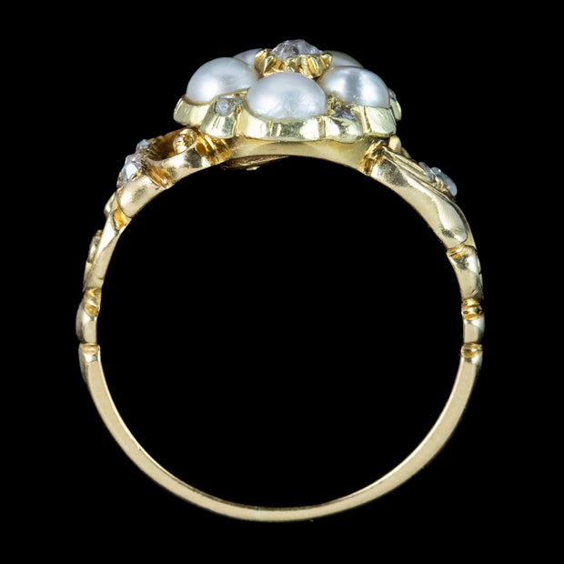 Antique Georgian Diamond Pearl Flower Ring
