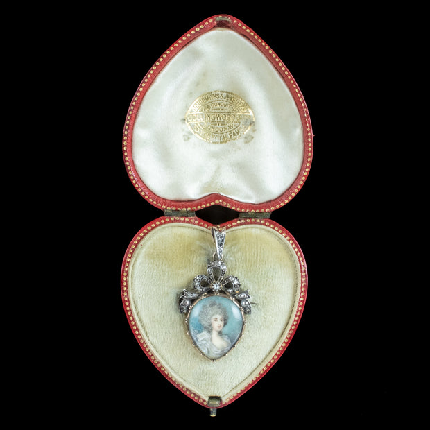 Antique Georgian Duchess Of Devonshire Diamond Portrait Pendant With Heart Box