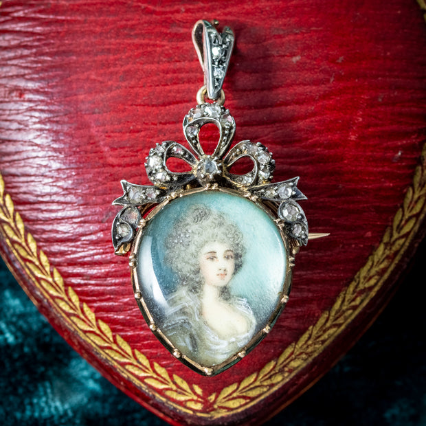 Antique Georgian Duchess Of Devonshire Diamond Portrait Pendant With Heart Box