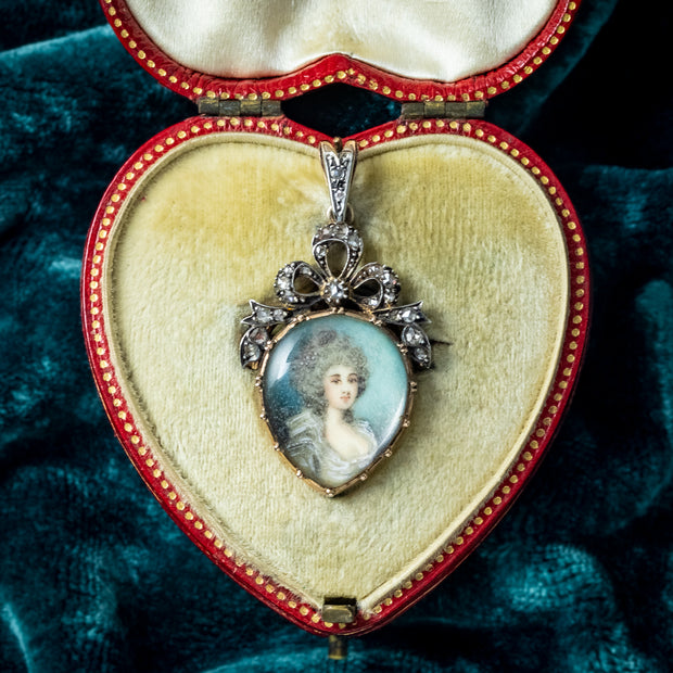 Antique Georgian Duchess Of Devonshire Diamond Portrait Pendant With Heart Box