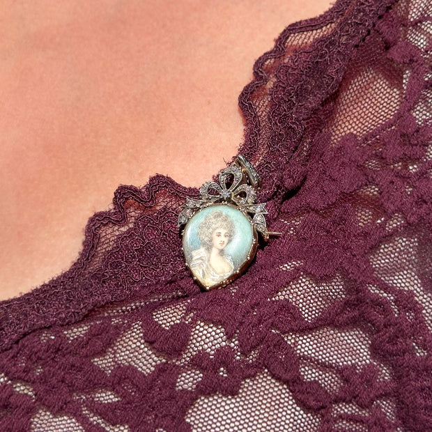 Antique Georgian Duchess Of Devonshire Diamond Portrait Pendant With Heart Box