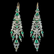 Antique Georgian Emerald Diamond Chandelier Earrings 5ct Of Emerald