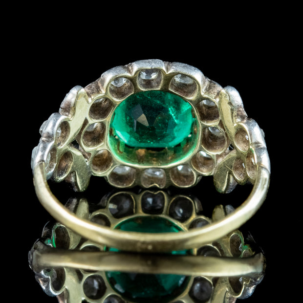 Antique Georgian Emerald Diamond Cluster Ring 1ct Emerald