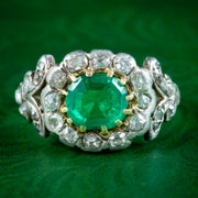 Antique Georgian Emerald Diamond Cluster Ring 1ct Emerald