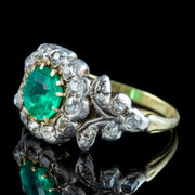 Antique Georgian Emerald Diamond Cluster Ring 1ct Emerald