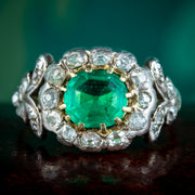 Antique Georgian Emerald Diamond Cluster Ring 1ct Emerald