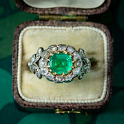 Antique Georgian Emerald Diamond Cluster Ring 1ct Emerald