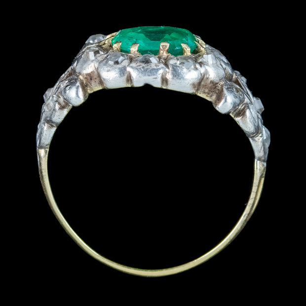 Antique Georgian Emerald Diamond Cluster Ring 1ct Emerald