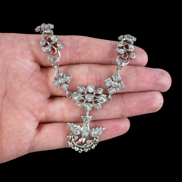 Antique Georgian French Paste Saint Esprit Necklace Silver Black Ribbon 