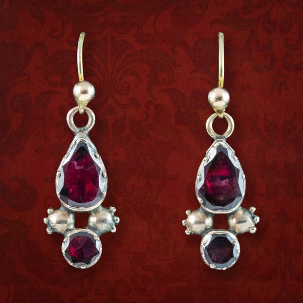 Antique Georgian Garnet Drop Earrings 18ct Gold