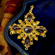 Antique Georgian Garnet Turquoise Pendant Brooch 18ct Gold