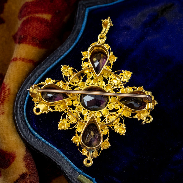 Antique Georgian Garnet Turquoise Pendant Brooch 18ct Gold