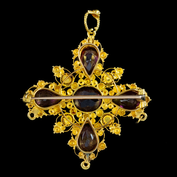 Antique Georgian Garnet Turquoise Pendant Brooch 18ct Gold