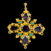 Antique Georgian Garnet Turquoise Pendant Brooch 18ct Gold