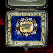 Antique Georgian Harlequin Brooch Citrine Garnet Crystal 