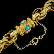 Antique Georgian Long Pinchbeck Rope Chain Turquoise Clasp