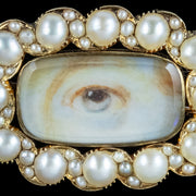 Antique Georgian Lovers Eye Mourning Brooch Pearls 18ct Gold 