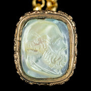 Antique Georgian Mother Of Pearl Intaglio Fob And Chain Pinchbeck Gold Gilt