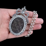 Antique Georgian Mourning Paste Locket Chain Necklace Silver