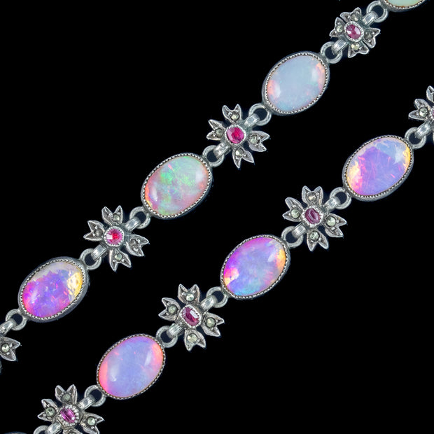 Antique Georgian Opal Ruby Riviere Dropper Necklace