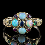 Antique Georgian Opal Sapphire Ruby Cluster Ring 
