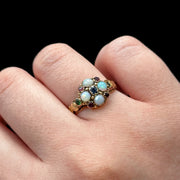 Antique Georgian Opal Sapphire Ruby Cluster Ring 