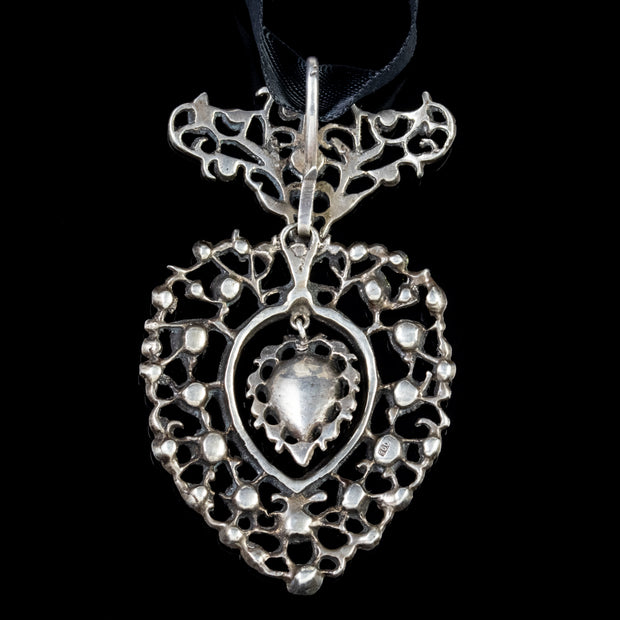 Antique Georgian Paste Pendant Silver With Ribbon