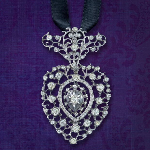 Antique Georgian Paste Pendant Silver With Ribbon