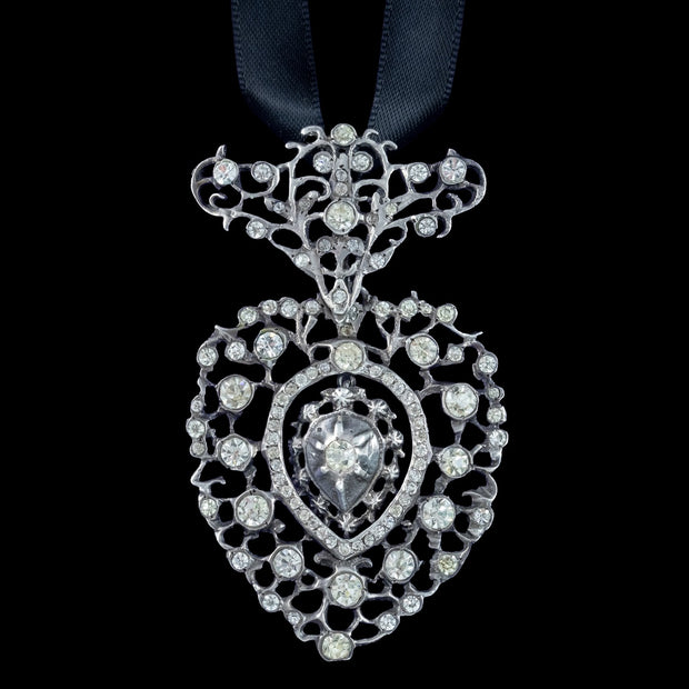 Antique Georgian Paste Pendant Silver With Ribbon