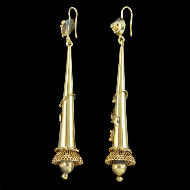 Antique Georgian Floral Drop Earrings Pinchbeck 18ct Gold Gilt