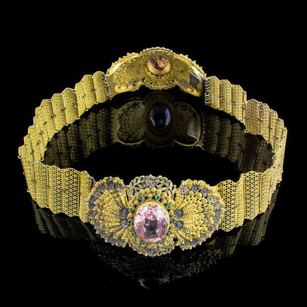 Antique Georgian Pink Paste Double Bracelet And Collar Set
