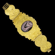 Antique Georgian Scottish Agate Cuff Bangle Pinchbeck Gold Gilt