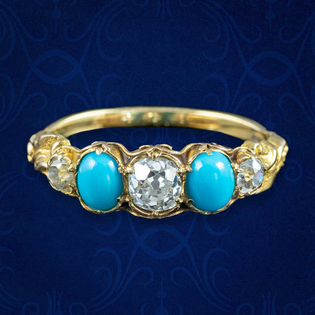 Antique Georgian Turquoise Diamond Five Stone Ring