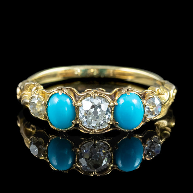 Antique Georgian Turquoise Diamond Five Stone Ring