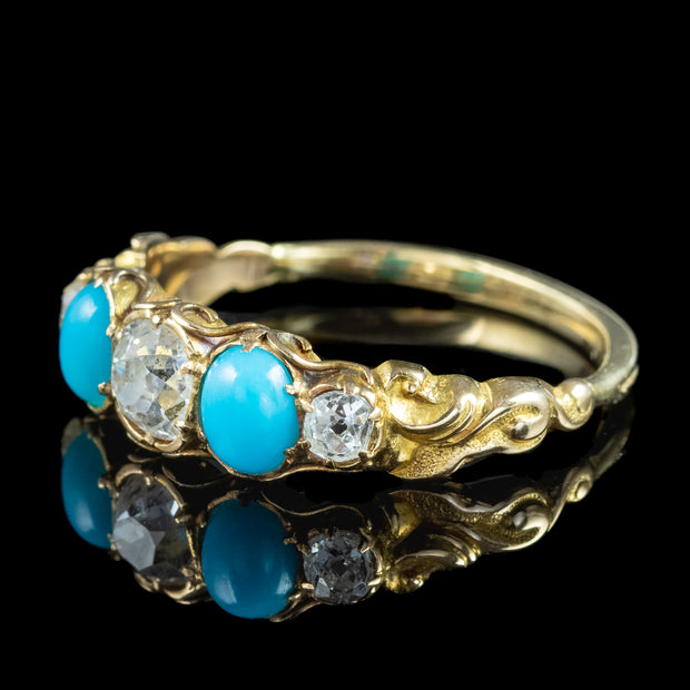 Antique Georgian Turquoise Diamond Five Stone Ring