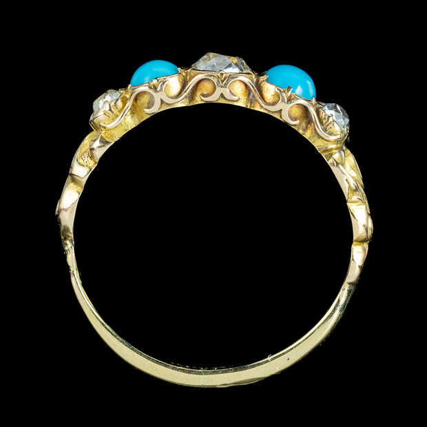 Antique Georgian Turquoise Diamond Five Stone Ring