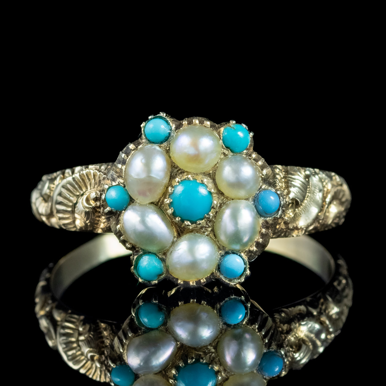 Georgian Turquoise Pearl Cluster Ring | – Laurelle Antique Jewellery