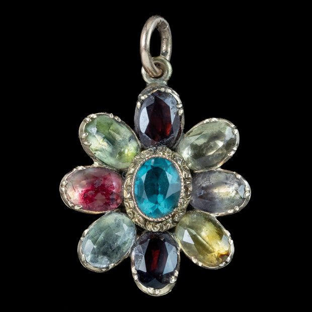 Antique Queen Anne Gemstone Flower Pendant 18ct Gold