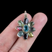 Antique Queen Anne Gemstone Flower Pendant 18ct Gold