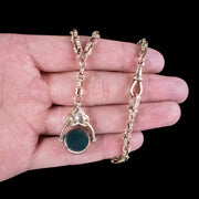 Antique Victorian Albert Chain With Rotating Agate Fob 9ct Gold