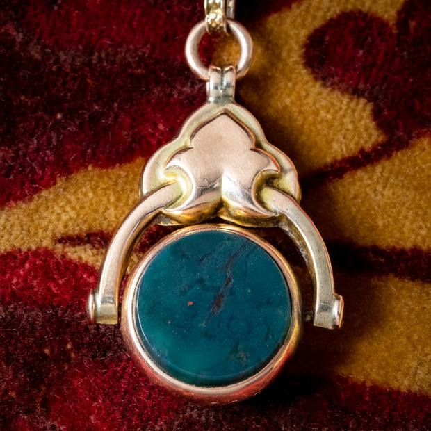 Antique Victorian Albert Chain With Rotating Agate Fob 9ct Gold