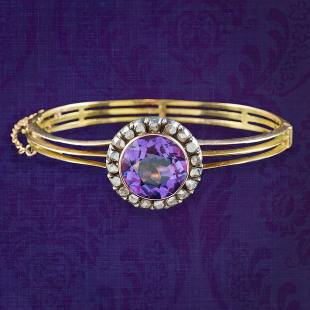 Antique Victorian Amethyst Diamond Bangle 15ct Gold