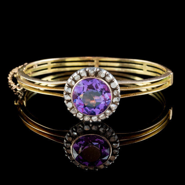 Antique Victorian Amethyst Diamond Bangle 15ct Gold